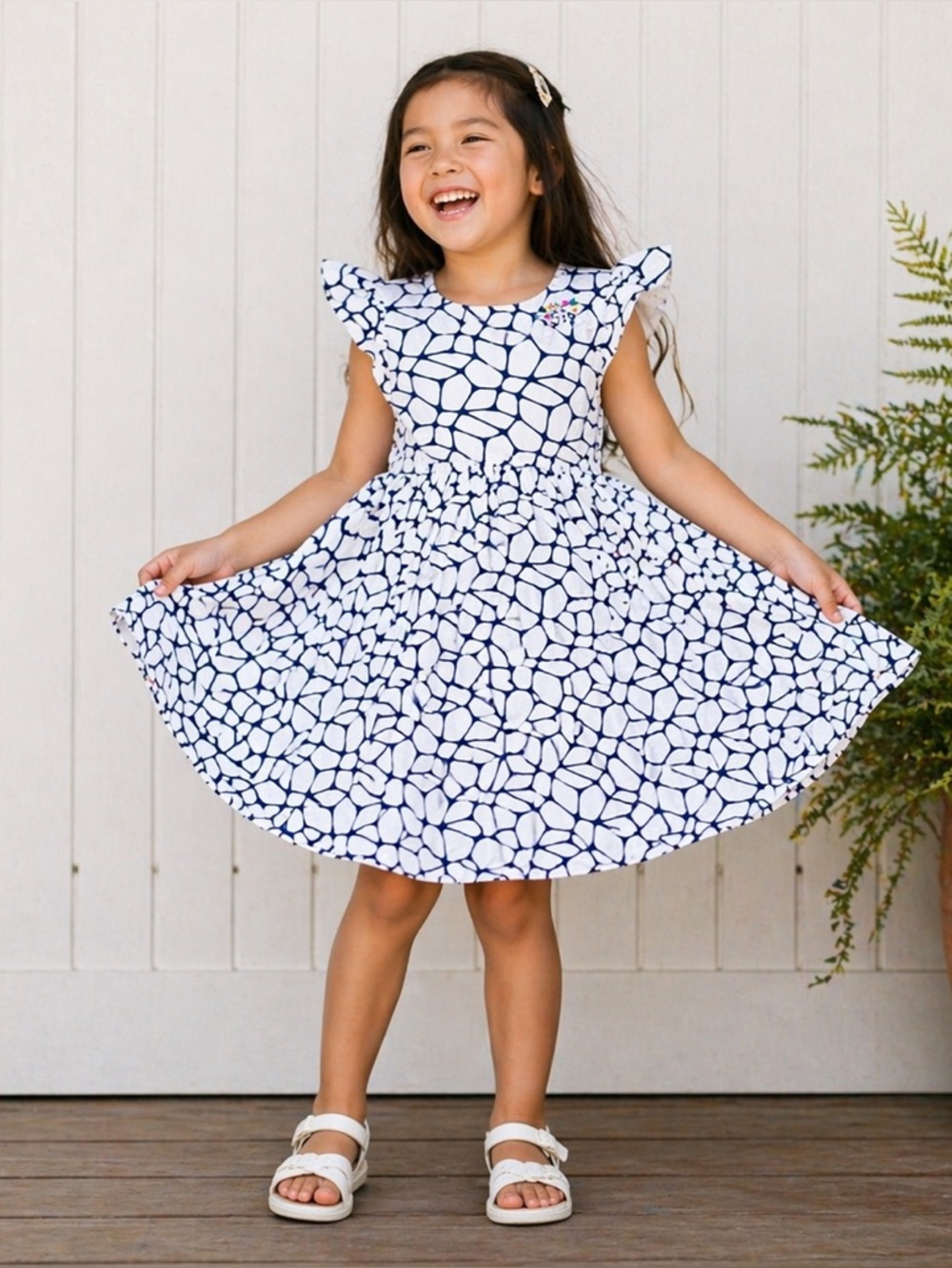 Dot Dot Smile A-line Twirly Fit and Flare Toddler Girl Dress Mosaic Print